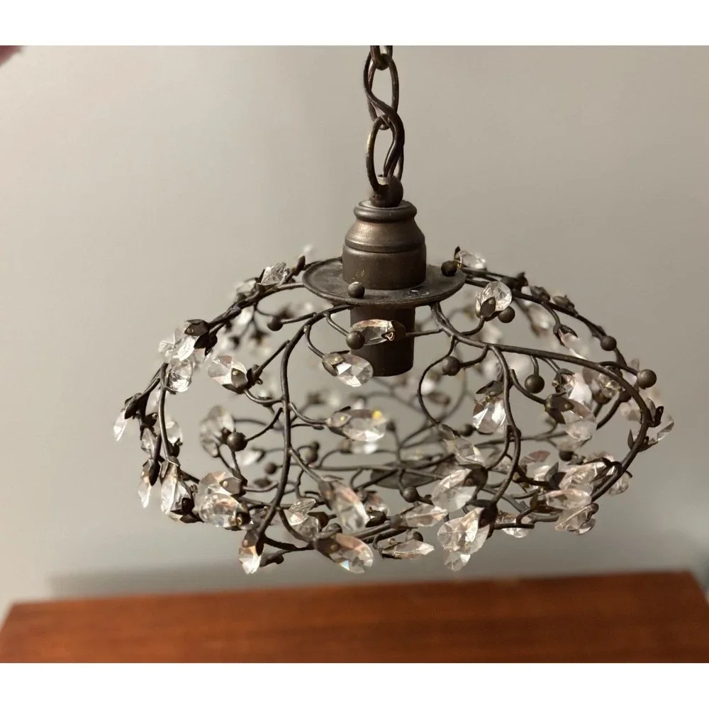 Wrought Iron Acrylic Crystal‎ Chandelier Bronze Wire Branch Crystal Cottage Look